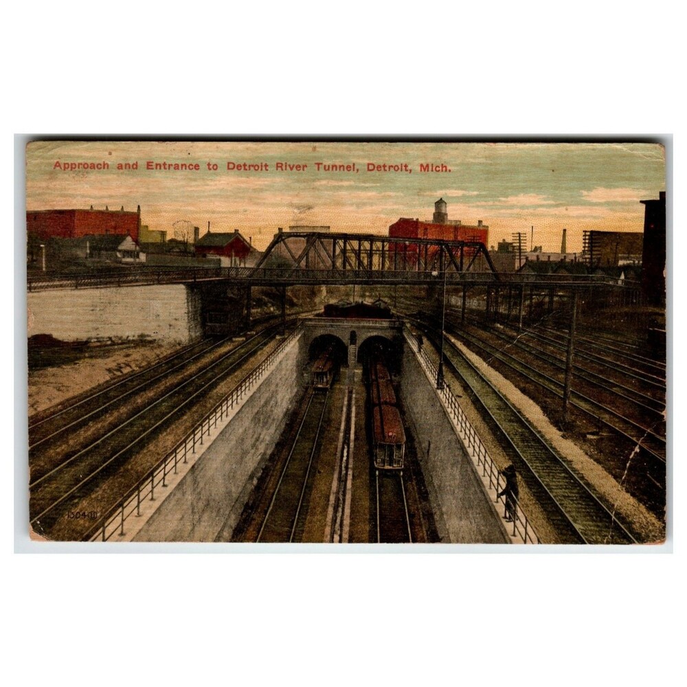 1912 Detroit River Tunnel Entrance Postcard - Michigan Railroad History